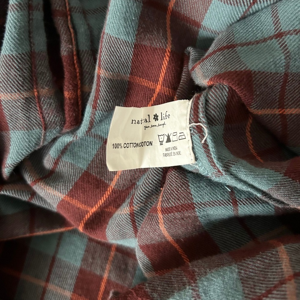 Natural Life Cooper Plaid Cotton Flannel Shirt Dress Burgundy Teal Size Large - Picture 6 of 6